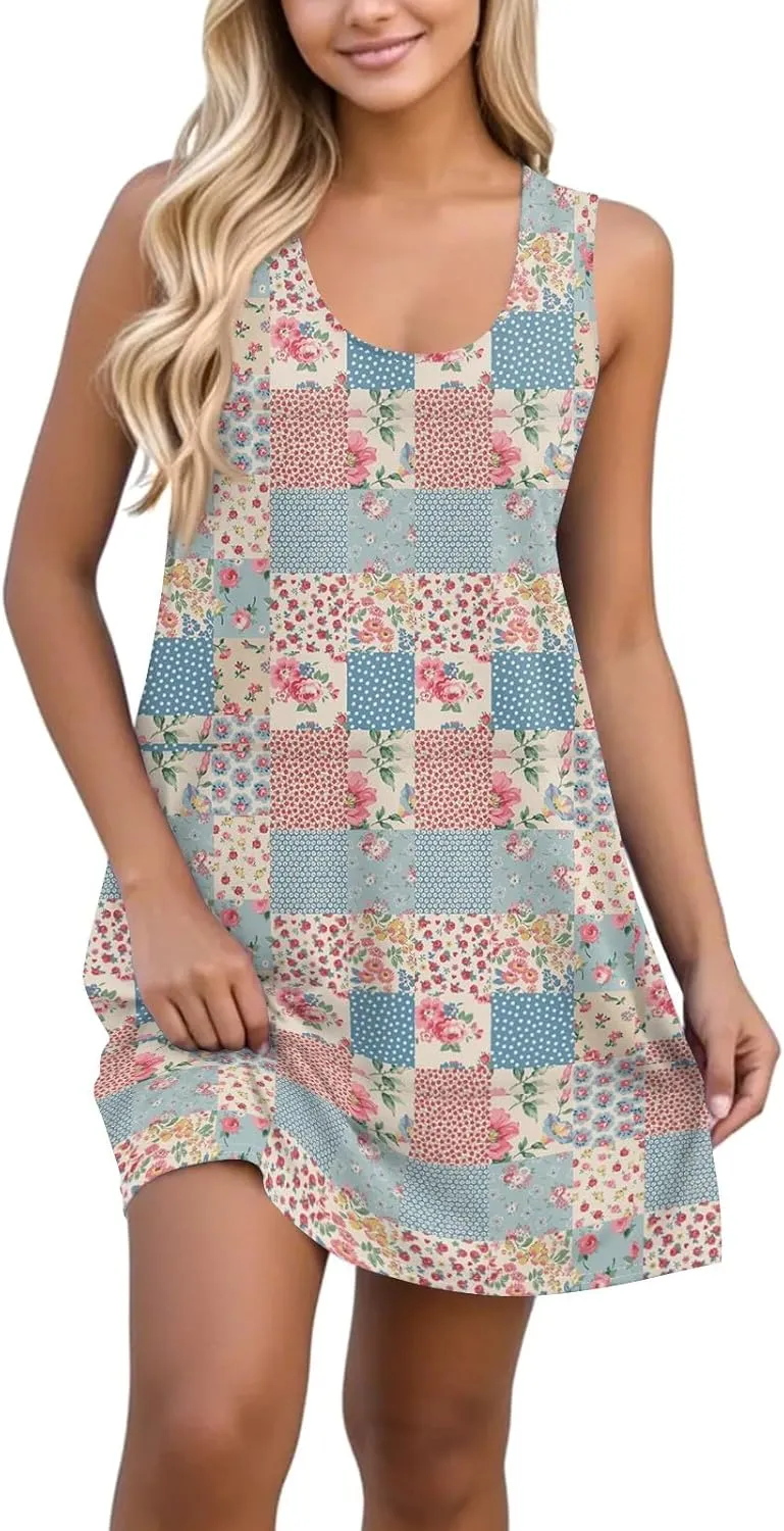 Women Spring Dresses Sundresses Cute Dresses Sleeveless Tank Dress Boho A Line Dress Summer Flowy with Pocket