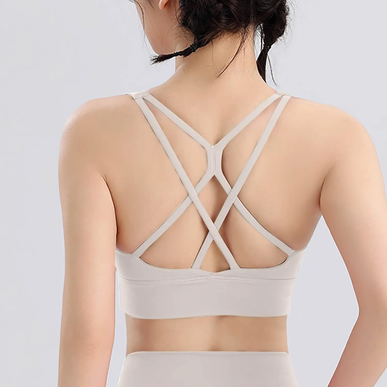 Women Strappy Sports Yoga Crop Tank Top, Sexy Crisscross Back Light Support Clothes Fashion Padded Slim Athletic Tops