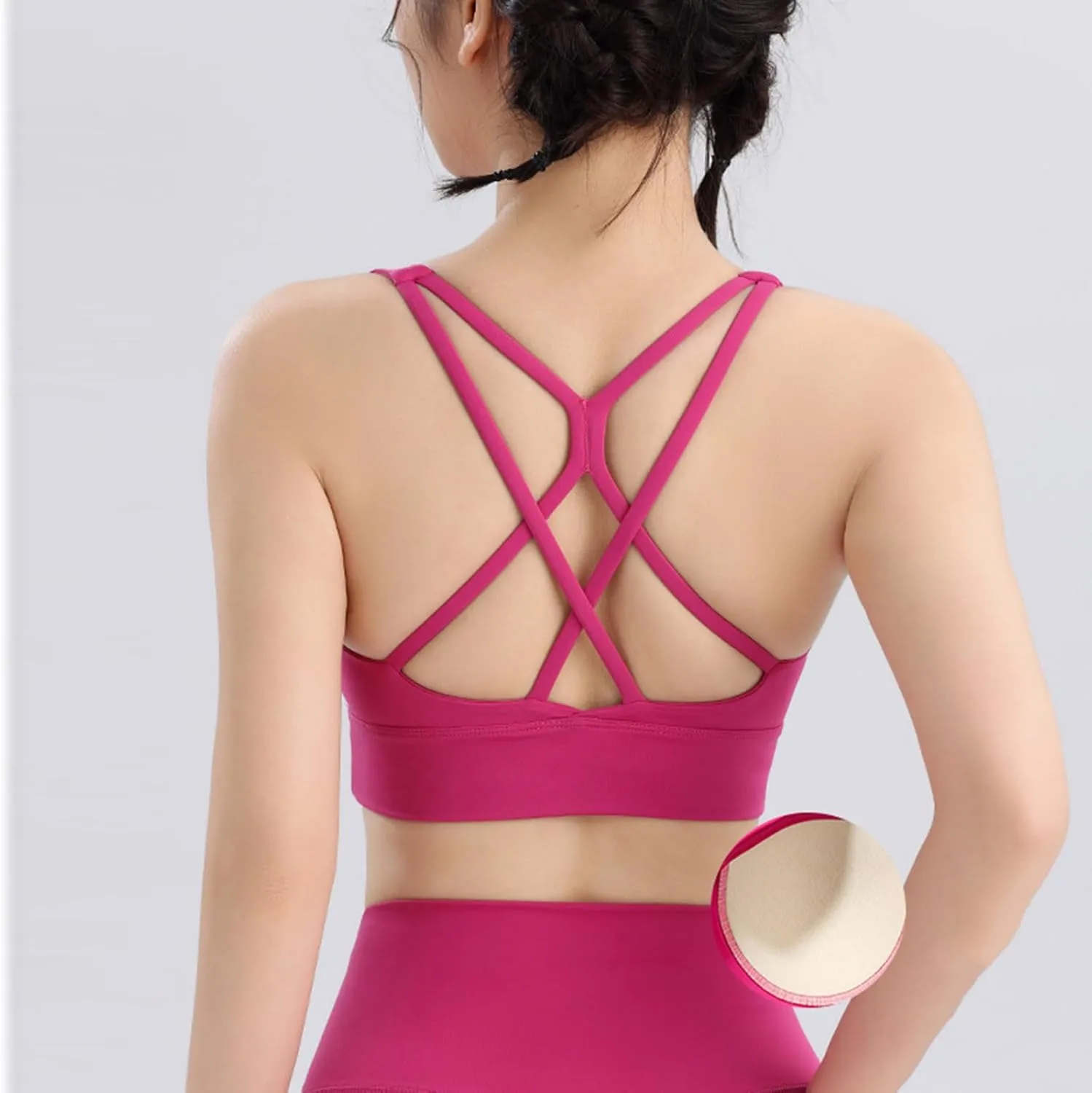 Women Strappy Sports Yoga Crop Tank Top, Sexy Crisscross Back Light Support Clothes Fashion Padded Slim Athletic Tops