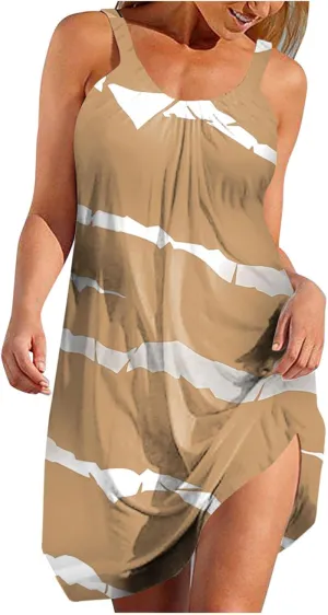 Women Striped Casual Mini Dress, Summer Sleeveless Strappy Beach Sundress Cool Comfy Hawaiian Trendy Vacation Clothes