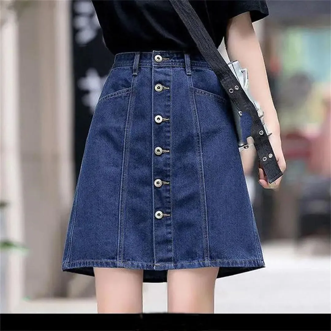 Women Summer Casual Button Slim Fit Mini Jeans Skirt
