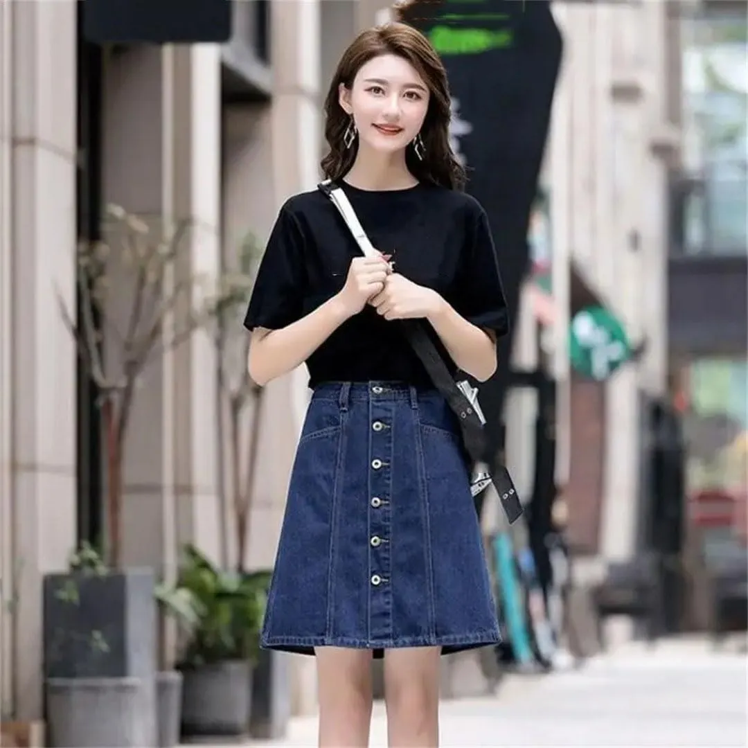 Women Summer Casual Button Slim Fit Mini Jeans Skirt