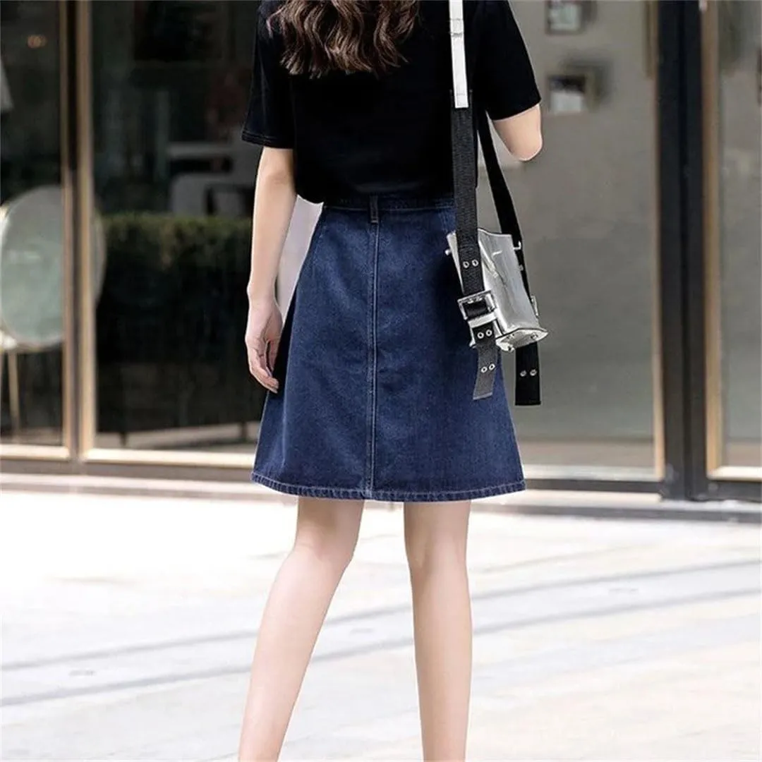 Women Summer Casual Button Slim Fit Mini Jeans Skirt
