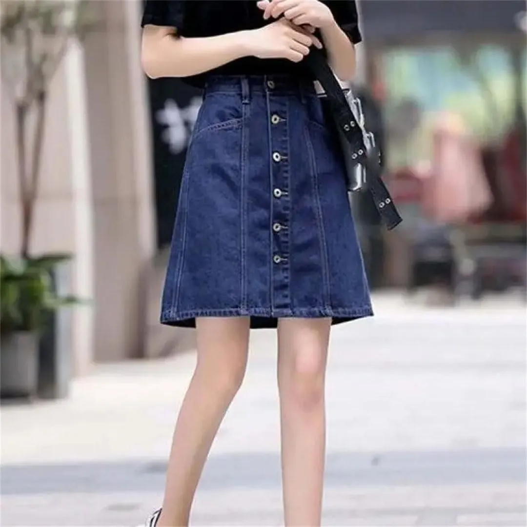 Women Summer Casual Button Slim Fit Mini Jeans Skirt