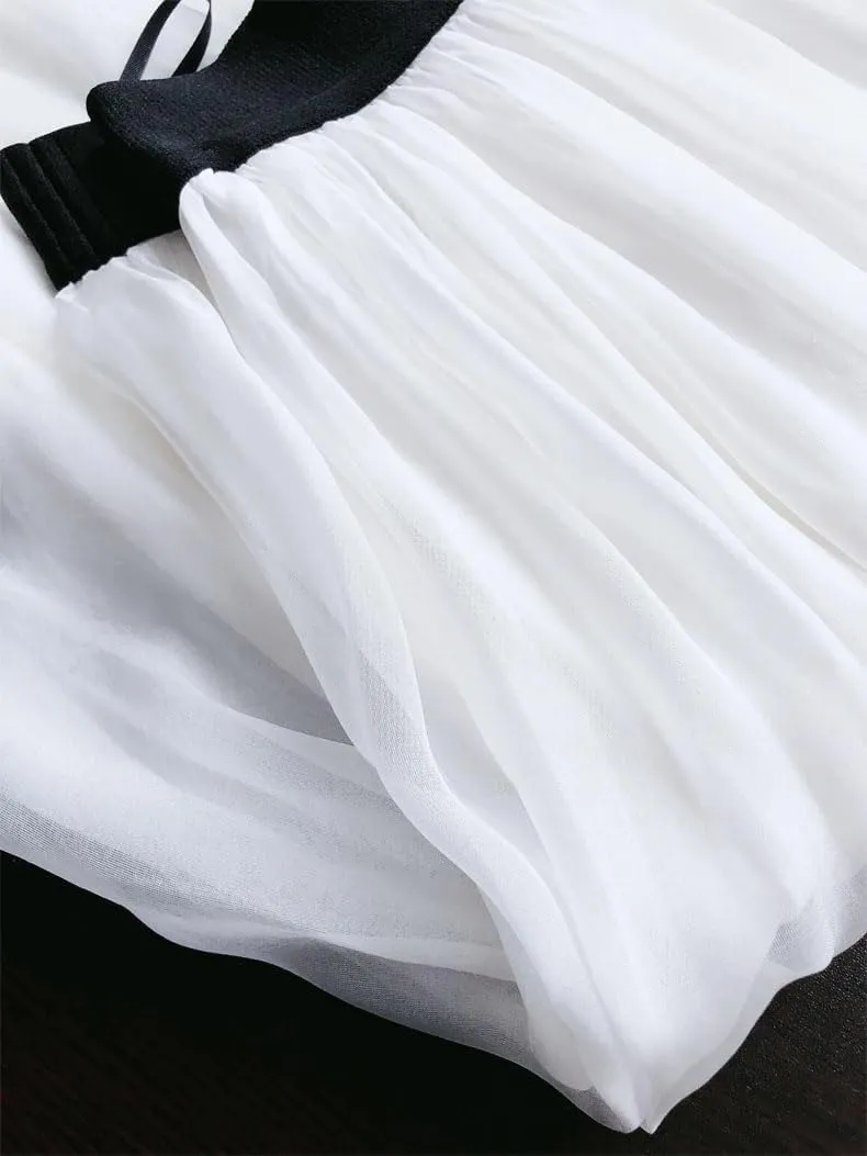 Women Summer Silk Tulle Skirts Slim Vacation Silk Maxi Skirt Solid Thin A-Line Midi Skirt