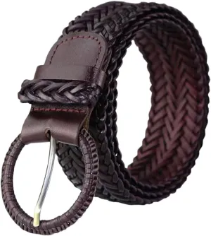 Women Wide Braided Leather Belt 1.6 inch Ladies Soft Woven Waistband with Buckle