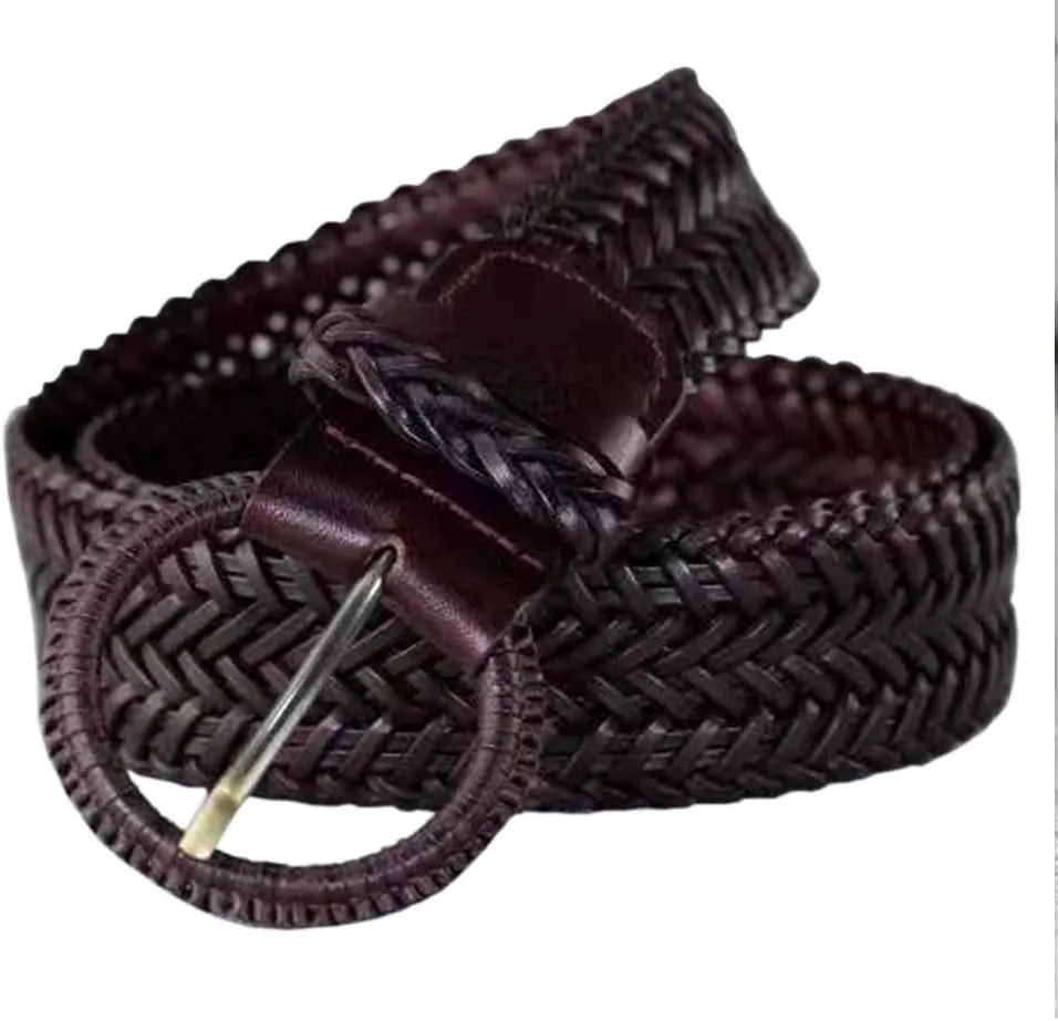 Women Wide Braided Leather Belt 1.6 inch Ladies Soft Woven Waistband with Buckle
