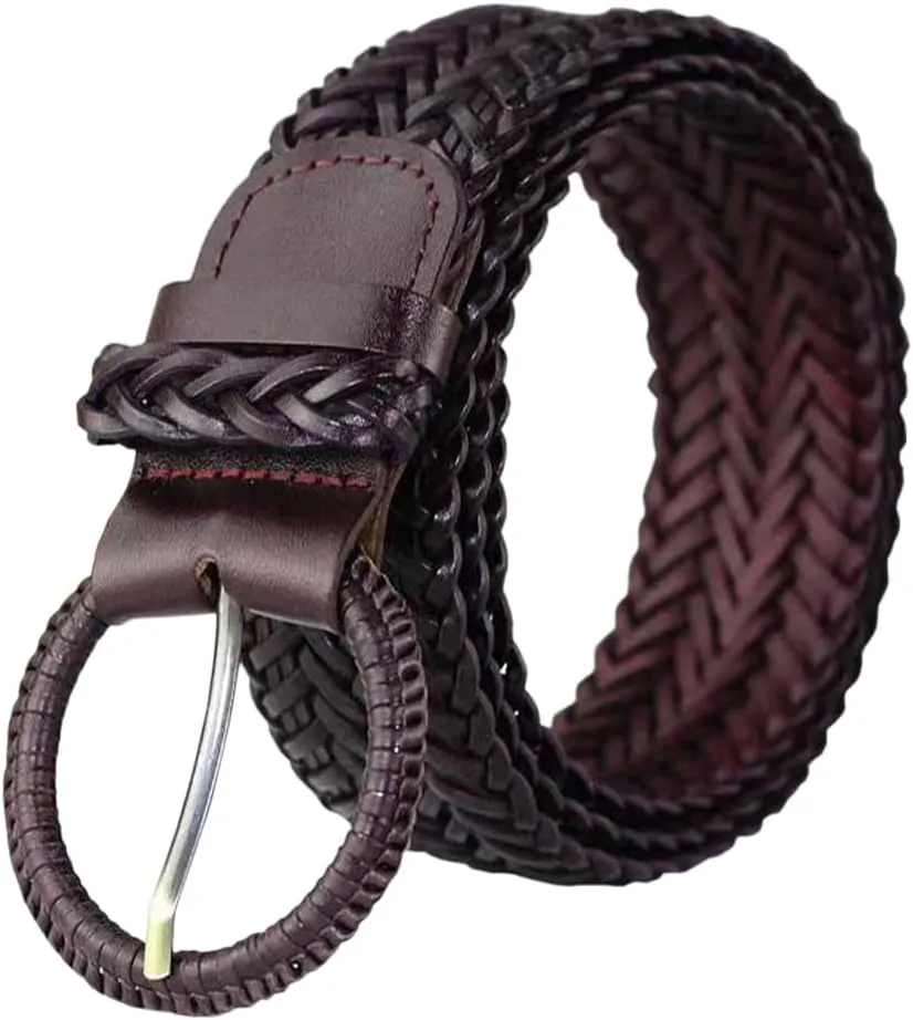 Women Wide Braided Leather Belt 1.6 inch Ladies Soft Woven Waistband with Buckle