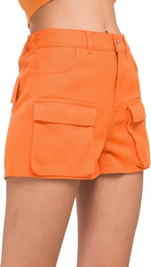 Women's & Juniors High Waisted Denim Shorts with Cargo Pockets, Denim Blue and Orange