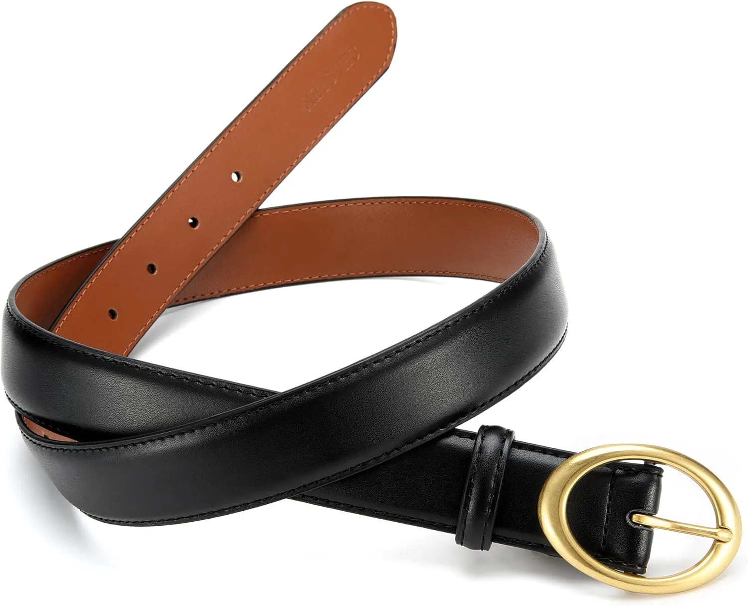 Womens Belt - CR Leather Belt Women Casual for Jeans Pants Dress - Belts with Gold Buckle for Women Fashion