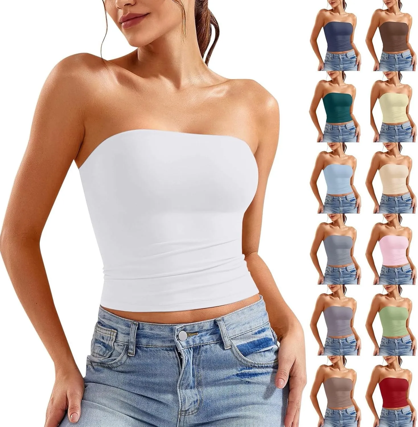 Women's Bustier Top Everyday Wear Bralette & Tank, No Underwire, Light Support, Smooth Under Tops