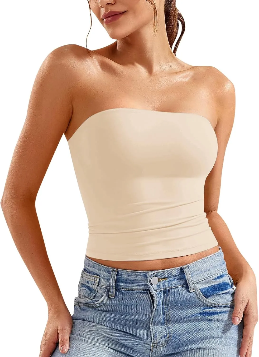 Women's Bustier Top Everyday Wear Bralette & Tank, No Underwire, Light Support, Smooth Under Tops