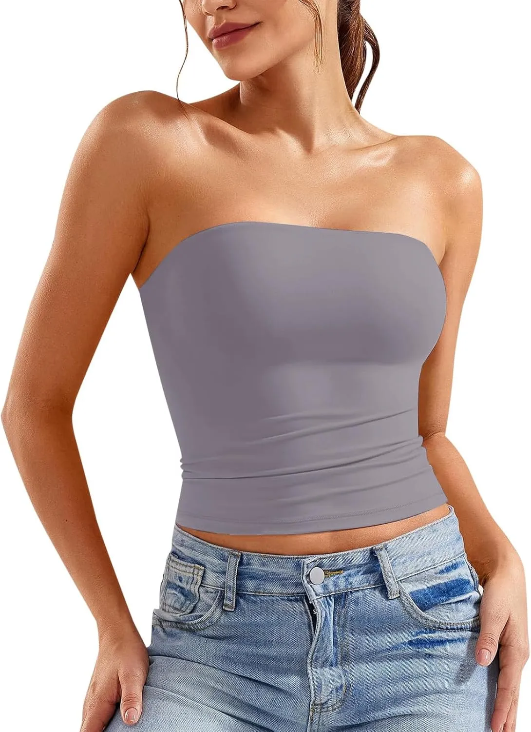 Women's Bustier Top Everyday Wear Bralette & Tank, No Underwire, Light Support, Smooth Under Tops