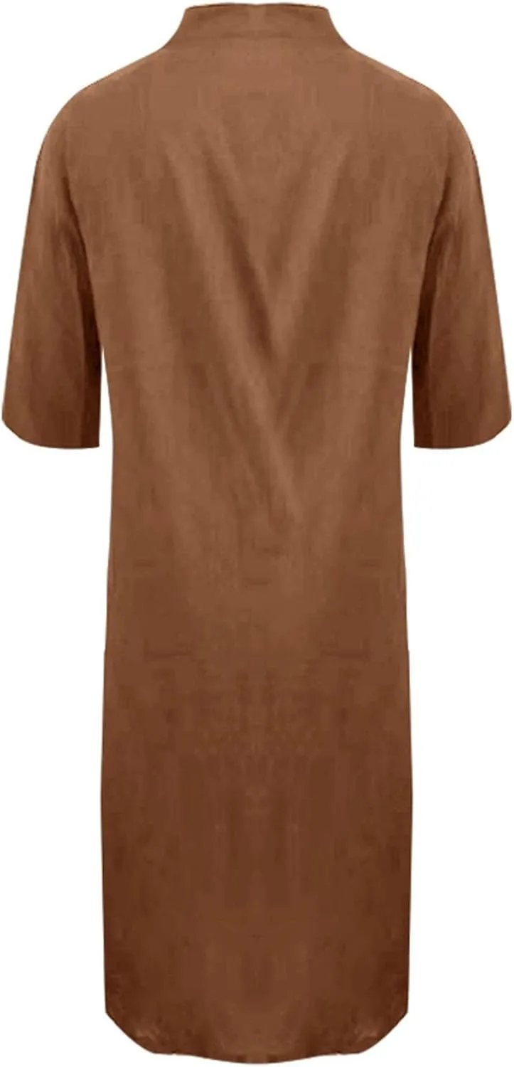 Womens Button Down Rolled-Up Sleeve Long Cotton Linen Blouse Maxi Dress Loose Casual Shirt Swimsuit Cover Up Dresses