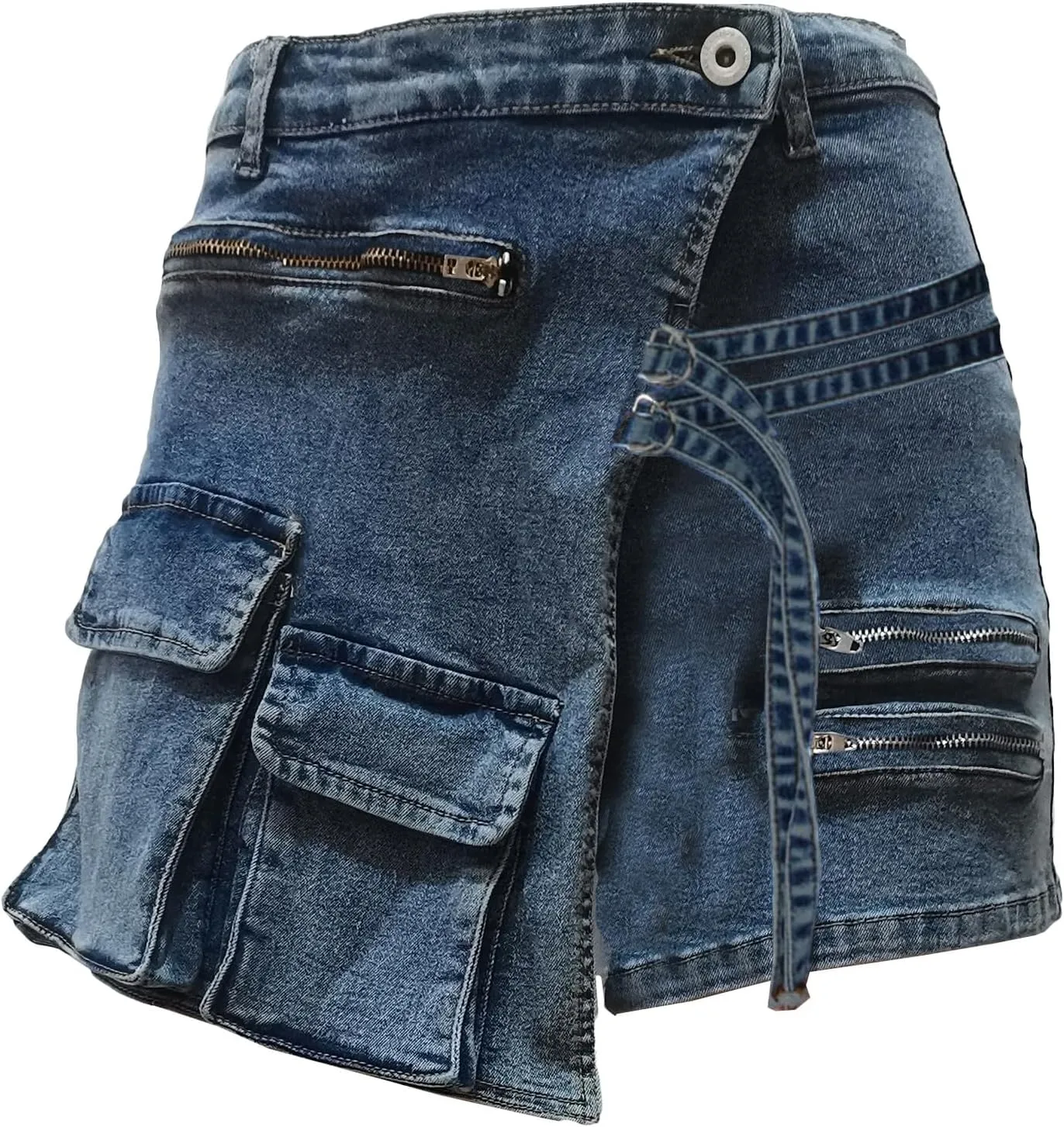 Womens Cargo Jean Shorts Y2K Mini Shorts Zip up High Waisted Stretch Denim Shorts with Pockets