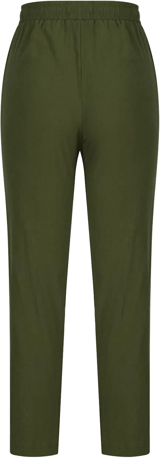Womens Casual Cotton Linen Pants Lightweight Summer Elastic Waisted Drawstring Plus Size Solid Lounge Long Trousers