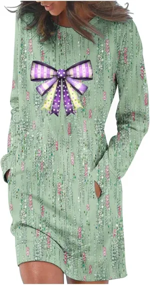 Women's Casual Dresses 2024 Long Sleeve Fall Dresses A Line Shift Dress Floral Printed Loose Fit Short Dress