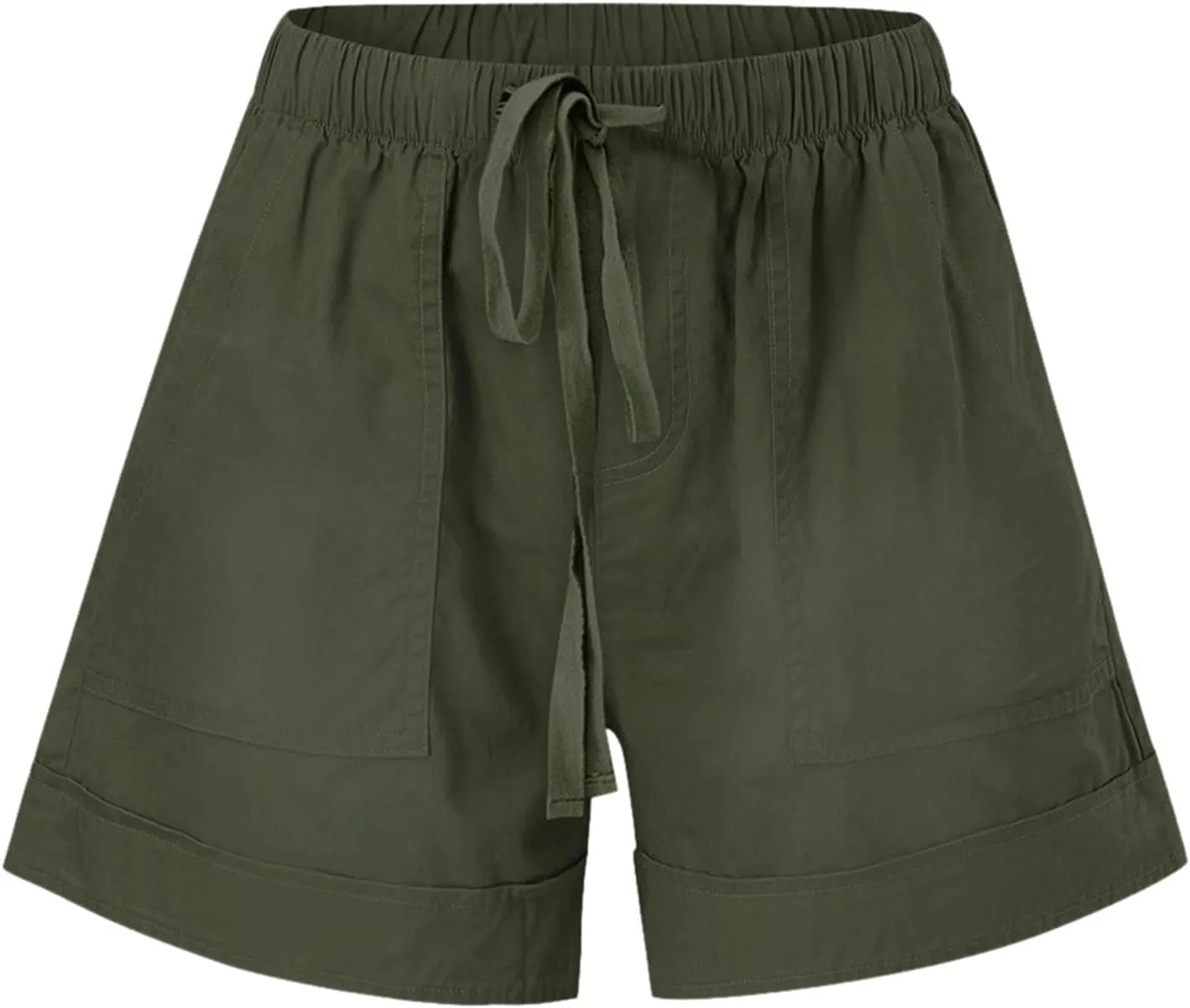 Women's Casual Elastic Waist Shorts Summer Comfy Drawstring Short Pants Lightweight Solid Color Shorts with Pockets