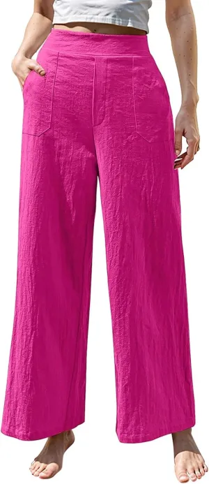 Womens Casual High Waisted Linen Pants Palazzo Lounge Beach Pants Travel Vacation Wide Leg Trousers with Pockets