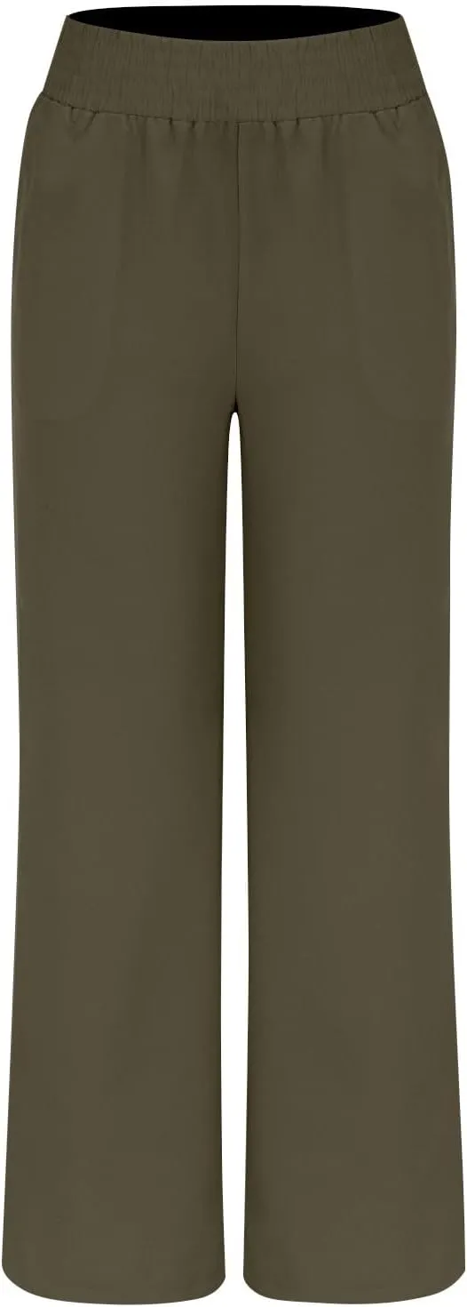 Women's Casual Loose Pants Wide Leg Elastic High Waisted Straight Leg Linen Pants Solid Color Running Workout Trouser