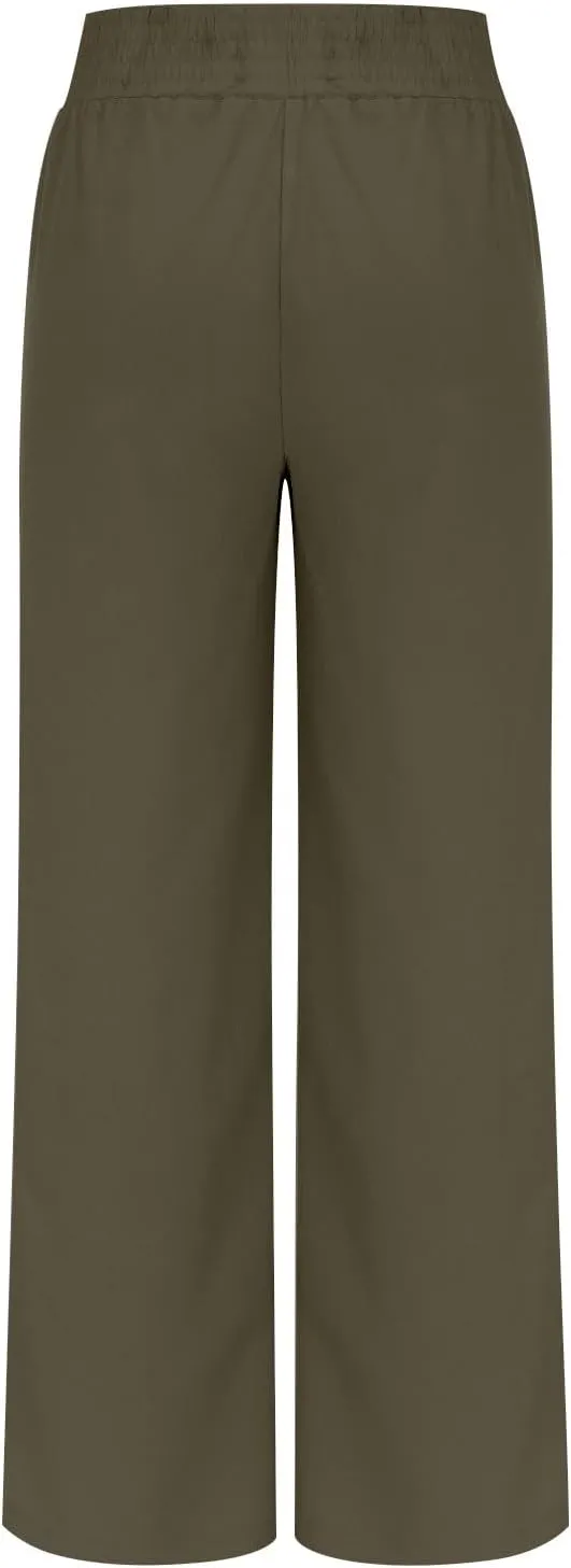 Women's Casual Loose Pants Wide Leg Elastic High Waisted Straight Leg Linen Pants Solid Color Running Workout Trouser