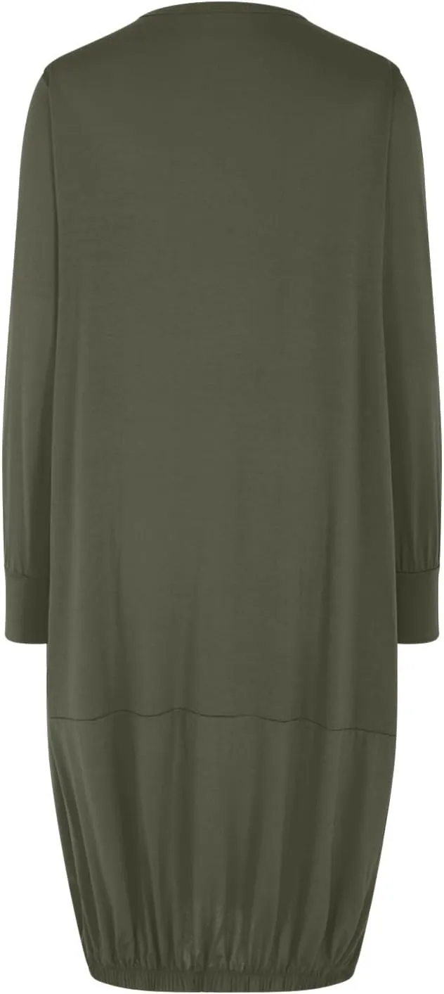 Women's Casual Solid Color Simple Dresses Long Sleeve Scoop Neck T-Shirt Dress Loose Elastic Hem Shift Midi Dresses