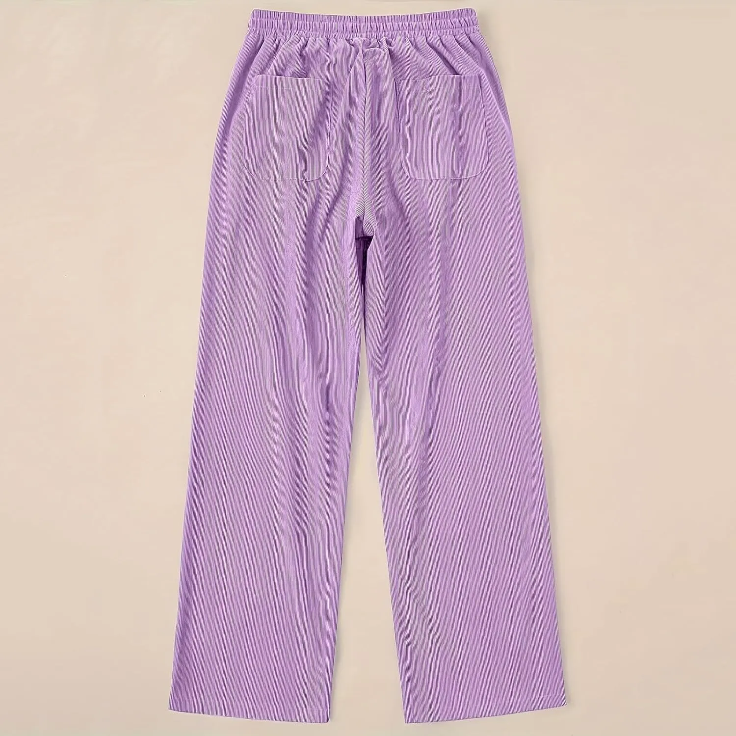 Womens Cotton Linen Straight Leg Pants High Waisted Drawstring Stretchy Business Work Casual Trousers with Pockets