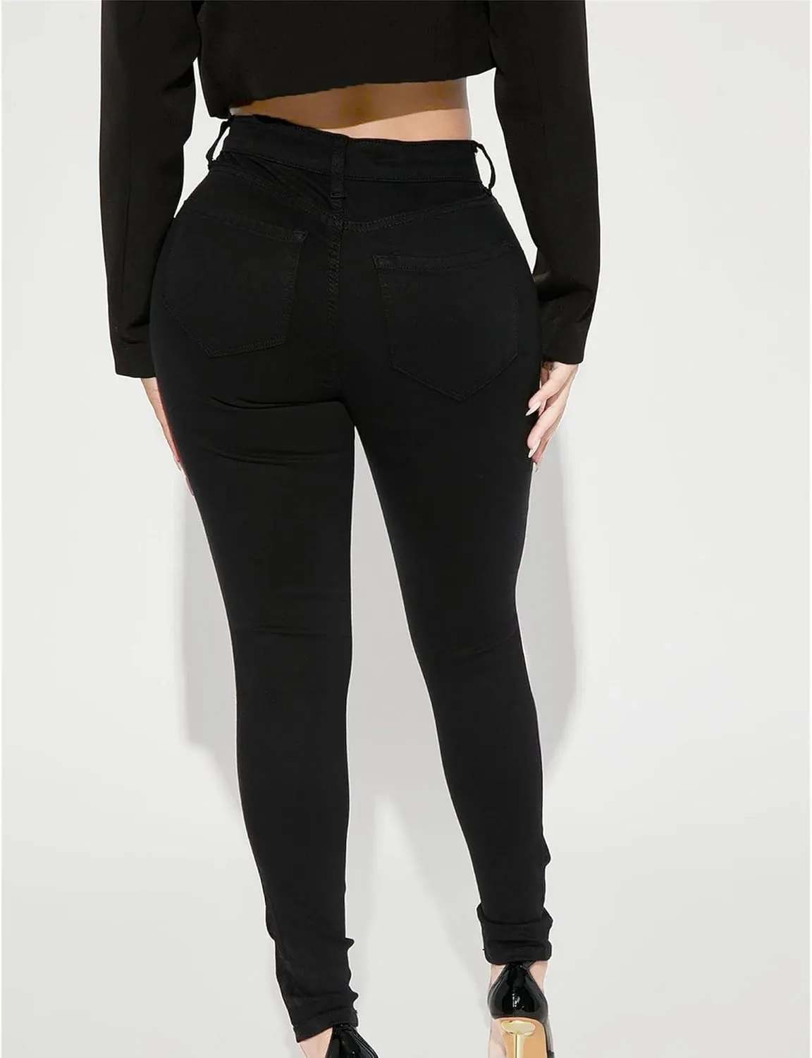 Women's Distressed Skinny High Waisted Jeans Ripped Stretch Casual Denim Pants Slim Fit Pull-On Destroyed Jeans