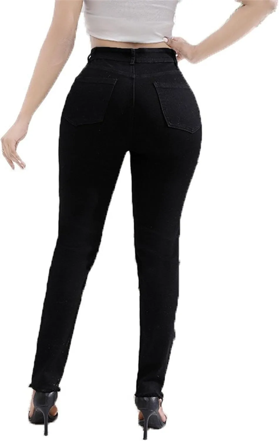 Women's Distressed Skinny High Waisted Jeans Ripped Stretch Casual Denim Pants Slim Fit Pull-On Destroyed Jeans