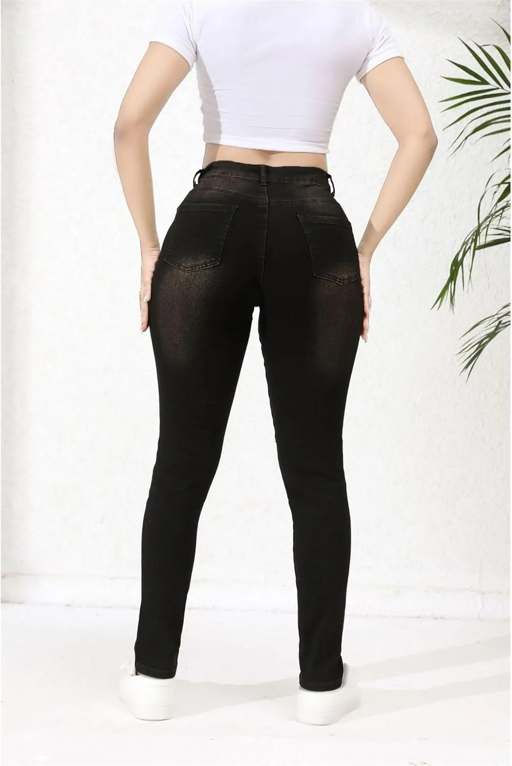 Women's Distressed Skinny High Waisted Jeans Ripped Stretch Casual Denim Pants Slim Fit Pull-On Destroyed Jeans