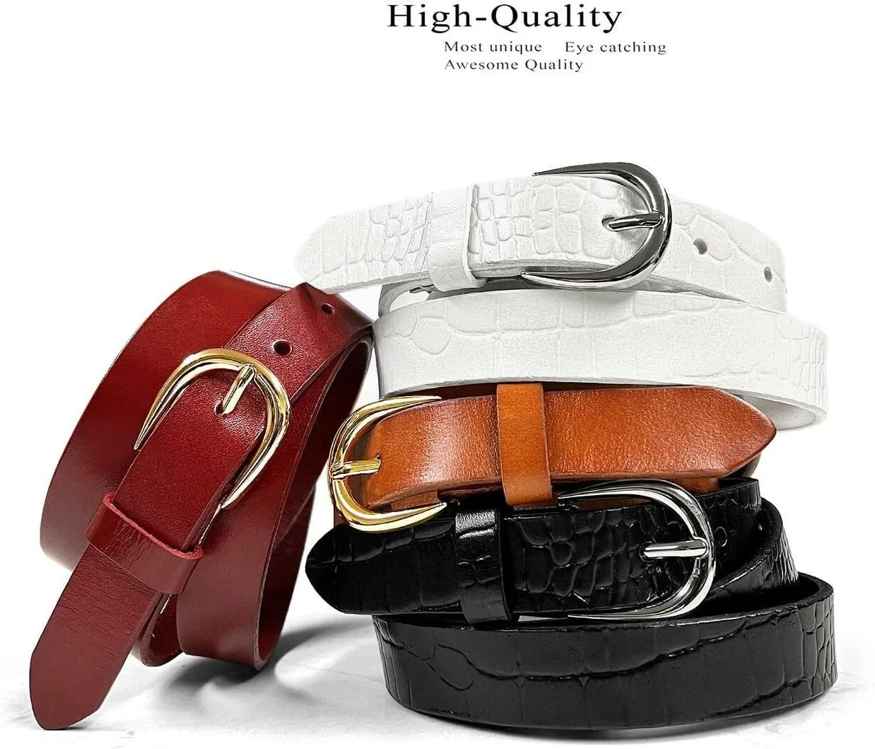 Women's Dress Skinny Fashion Belts Genuine Leather 3/4" (19mm) and 1" (25mm) wide