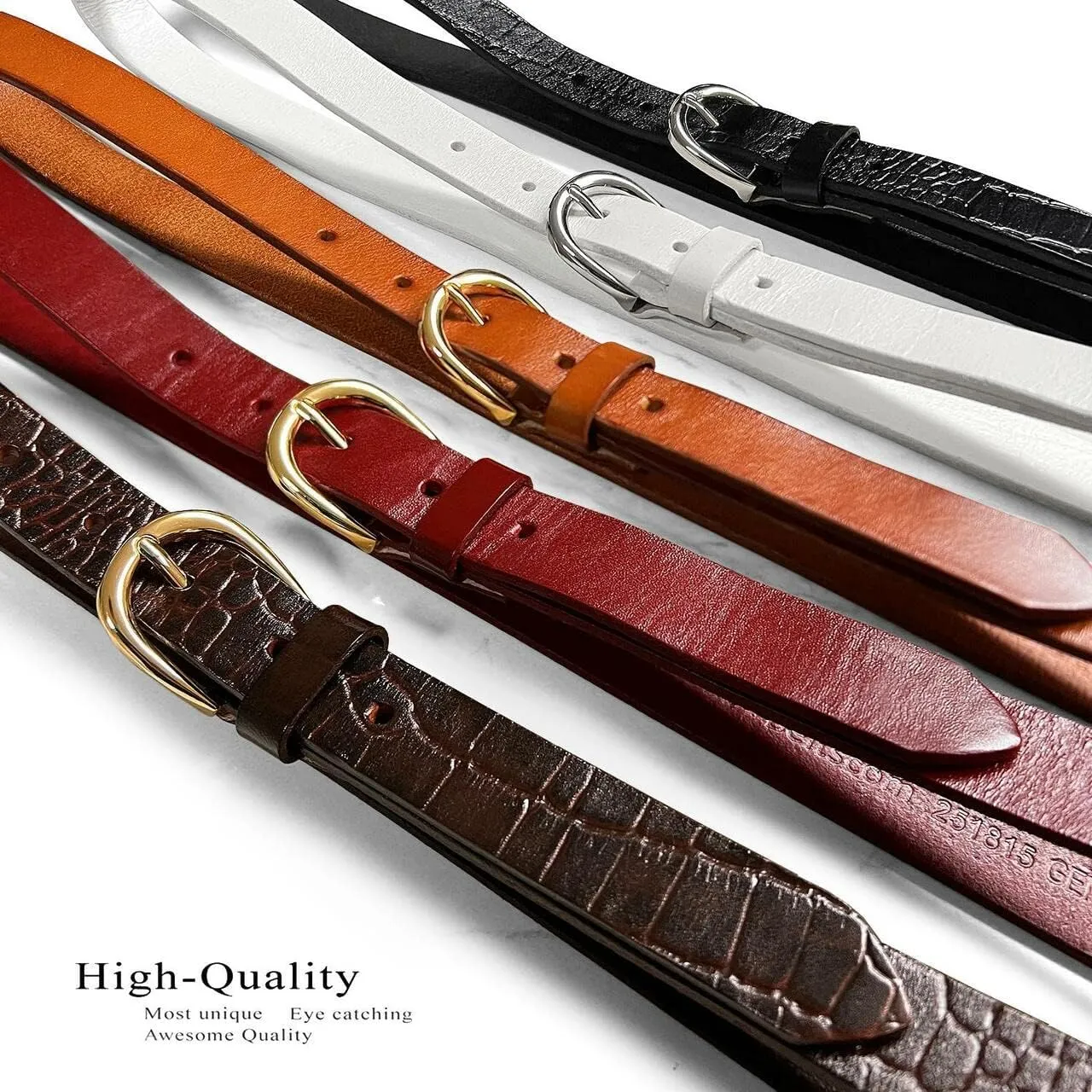 Women's Dress Skinny Fashion Belts Genuine Leather 3/4" (19mm) and 1" (25mm) wide