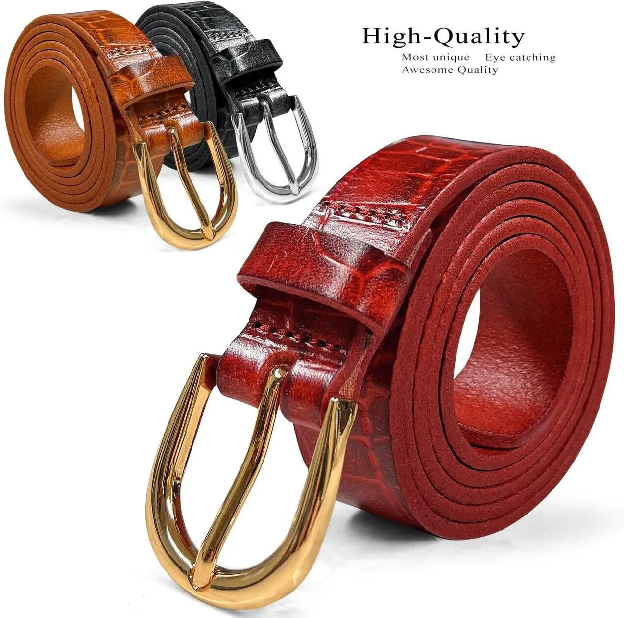 Women's Dress Skinny Fashion Belts Genuine Leather 3/4" (19mm) and 1" (25mm) wide