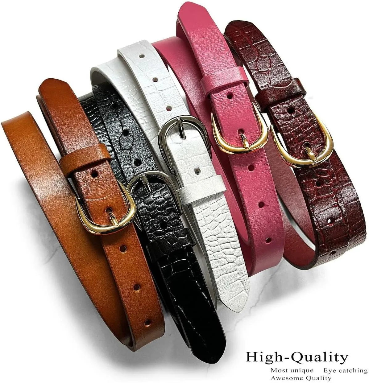 Women's Dress Skinny Fashion Belts Genuine Leather 3/4" (19mm) and 1" (25mm) wide
