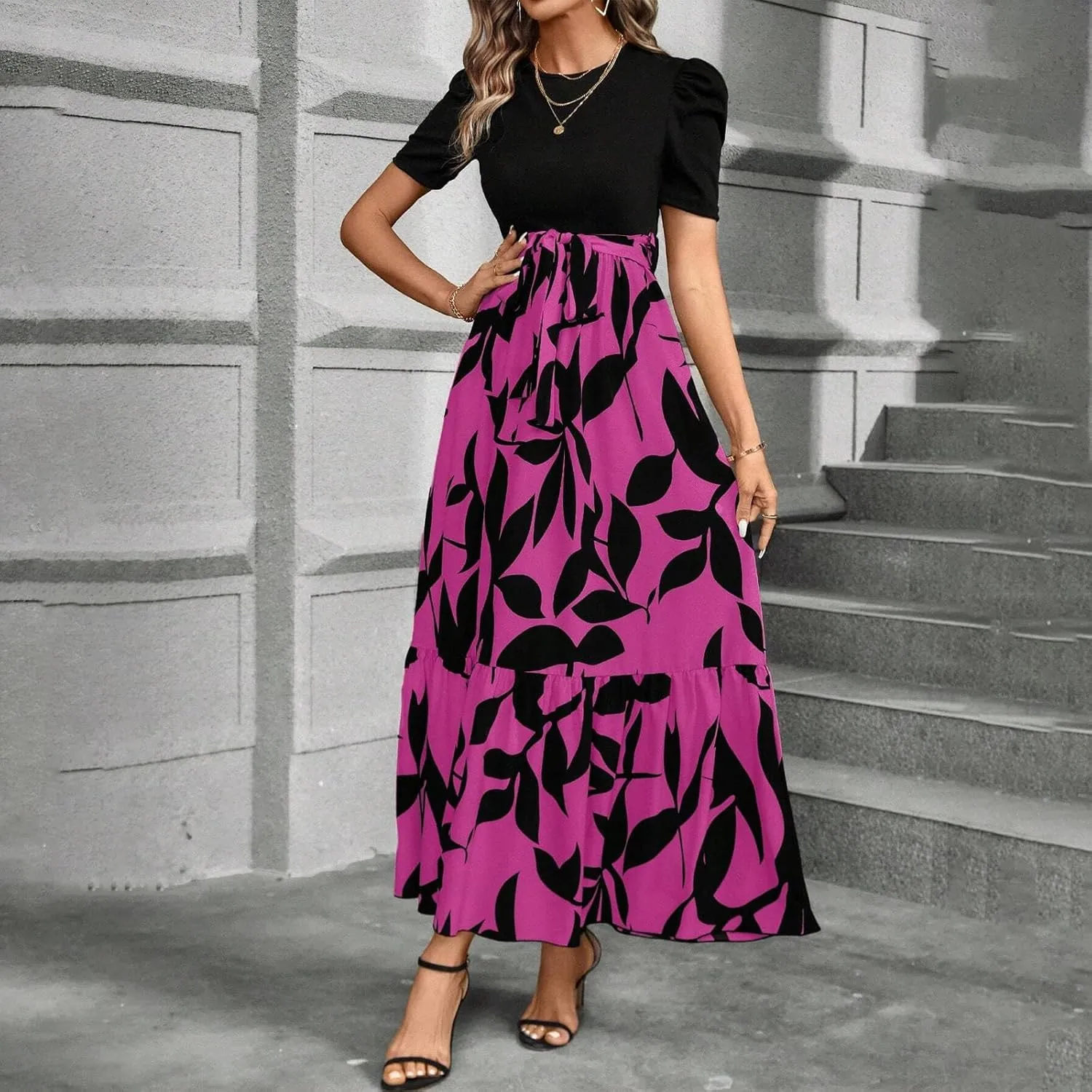 Womens Dresses for Wedding Guest 2025 Elegant Classy Empire Waist Short Sleeve A Line Dress Summer Work Wrap Sundress