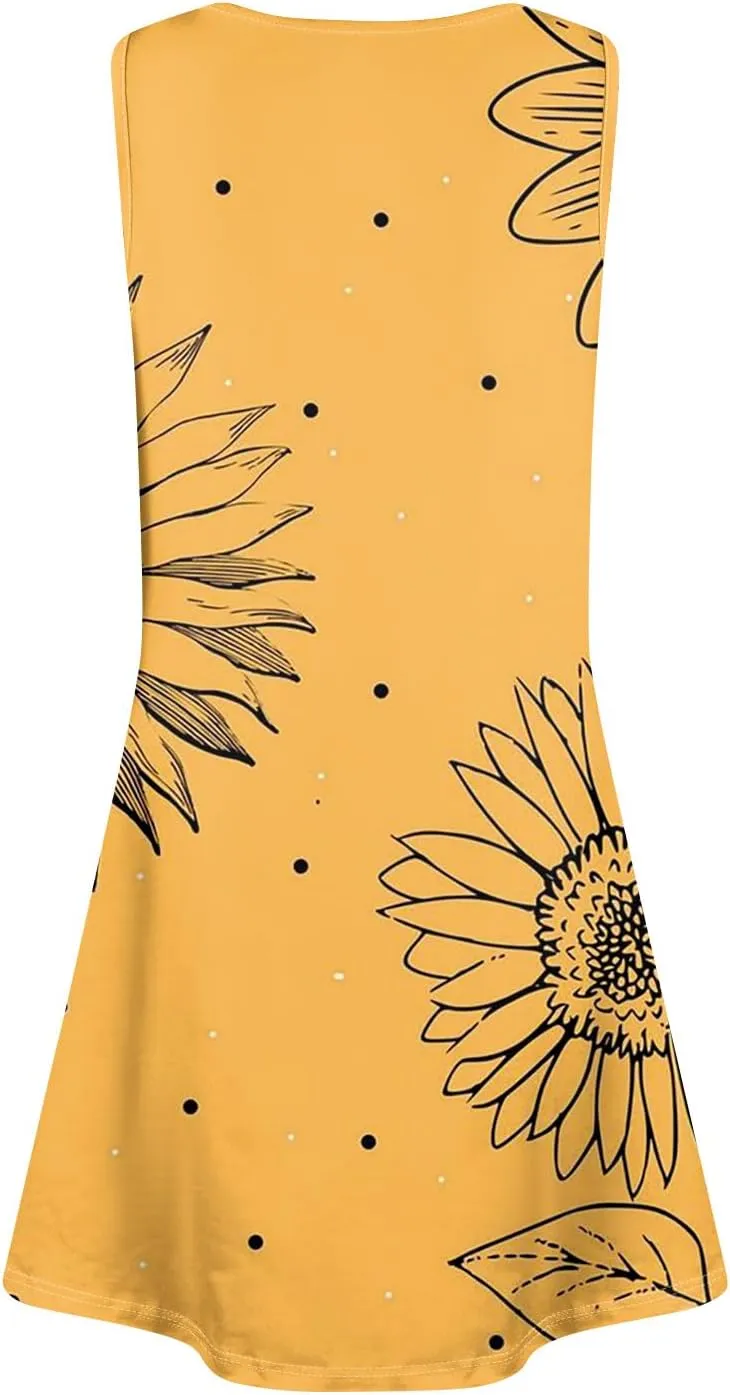Womens Dresses Spring Tank Dress Cute Sundresses Sleeveless A-Line Dress Summer Beach Cover Up Midi Dress with Pocket