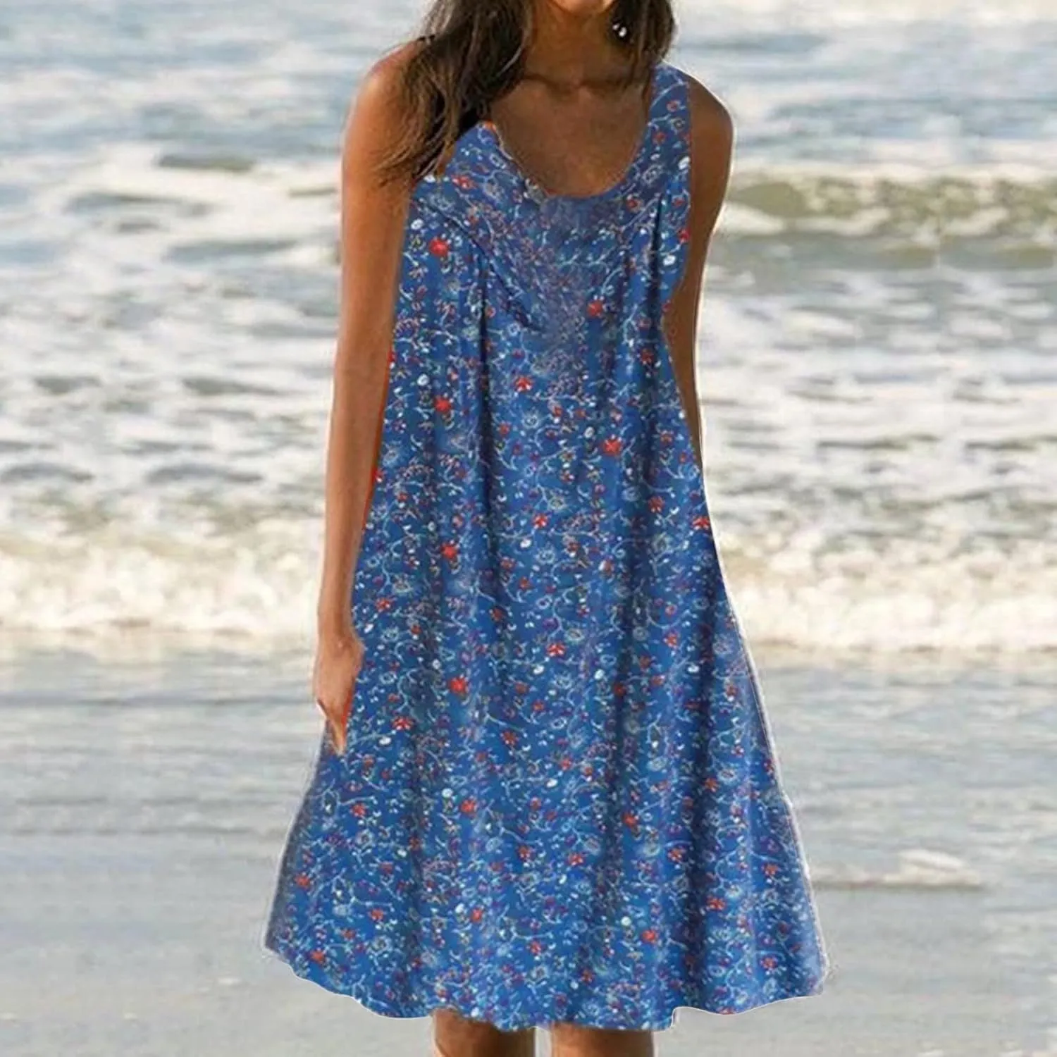 Womens Dresses Summer Sundresses 2025 Dresses Casual Sleeveless Tank Top Dress Ruffle Dress Floral Dress with Pockets