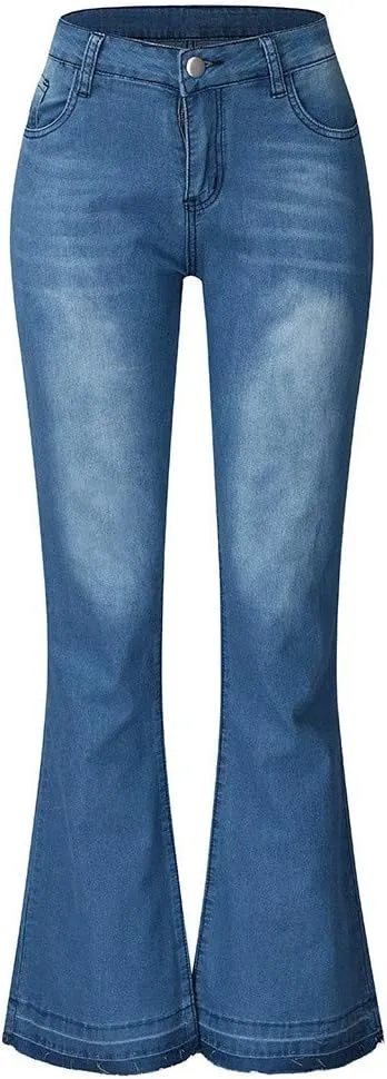 Women's Flare Bell Bottom Jeans High Waisted Wide Leg Bootcut Jeans Stretchy Low Rise Denim Pants with Pockets