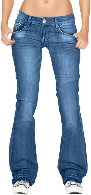 Women's Flare Bell Bottom Jeans High Waisted Wide Leg Bootcut Jeans Stretchy Low Rise Denim Pants with Pockets