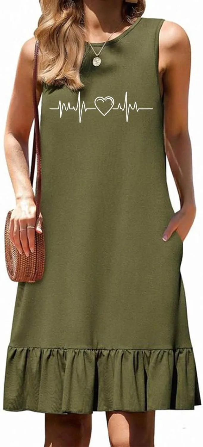 Women's Floral Printed Tank Dress Trendy Crewneck Casual Loose Fit Summer Dresses Flowy Spring Dress