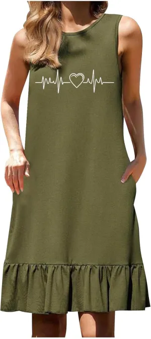 Women's Floral Printed Tank Dress Trendy Crewneck Casual Loose Fit Summer Dresses Flowy Spring Dress