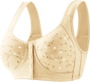 Women's Front Closure Bra for Women, No Underwire Front Closure Comfort Senior Wireless Snap Closing Bra
