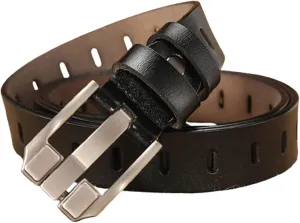 Women's Genuine Leather Belt, Vintage Pin Buckle Reversible Leather Belts, Waistband for Daily Wear, Cowskin Solid Belt