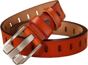 Women's Genuine Leather Belt, Vintage Pin Buckle Reversible Leather Belts, Waistband for Daily Wear, Cowskin Solid Belt