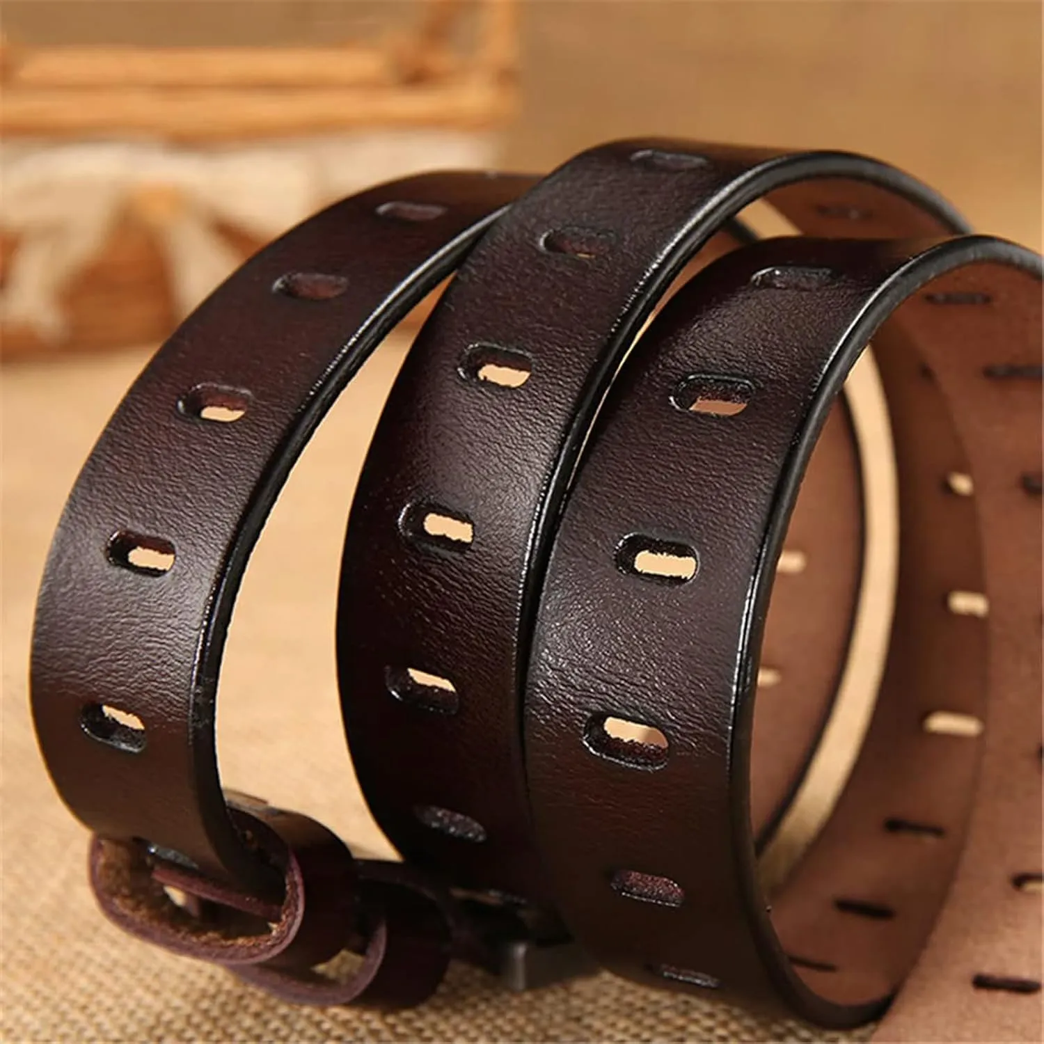 Women's Genuine Leather Belt, Vintage Pin Buckle Reversible Leather Belts, Waistband for Daily Wear, Cowskin Solid Belt