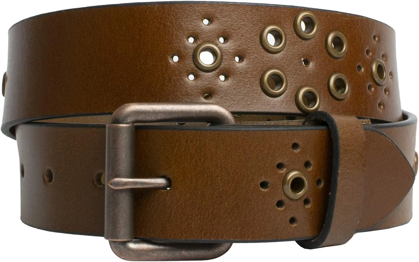 Women's Grommet Brown Leather Belt - Genuine Top Grain Leather Strap with Certified Nickel Free Buckle