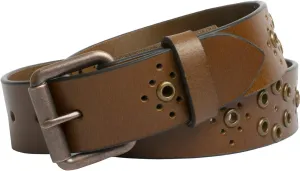 Women's Grommet Brown Leather Belt - Genuine Top Grain Leather Strap with Certified Nickel Free Buckle