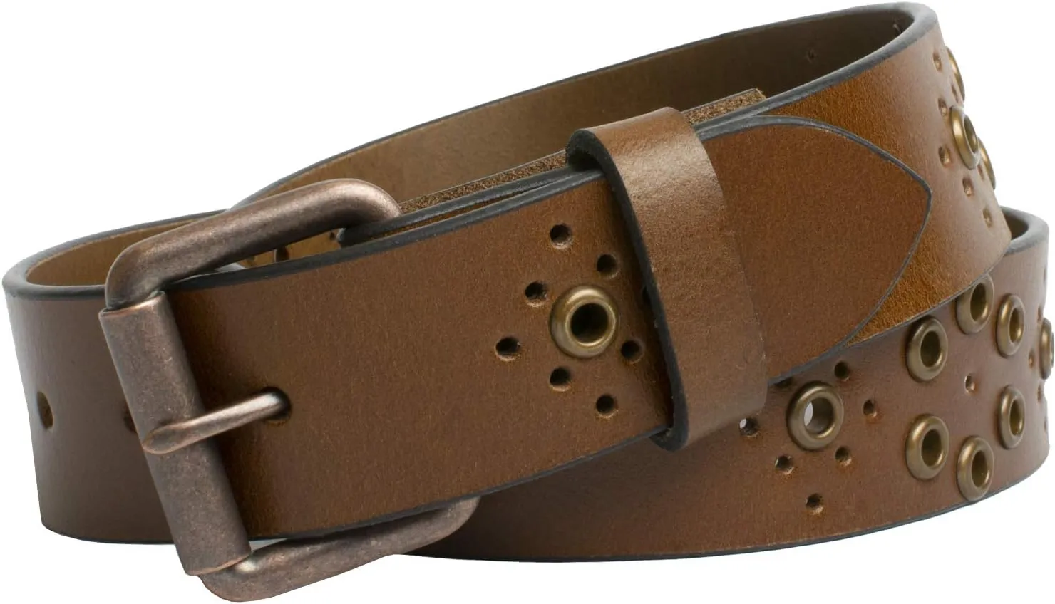Women's Grommet Brown Leather Belt - Genuine Top Grain Leather Strap with Certified Nickel Free Buckle