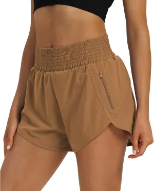 Women's High Waist Athletic Shorts Quick Dry Sporty Workout Running Shorts for Women with Zipper Pocket