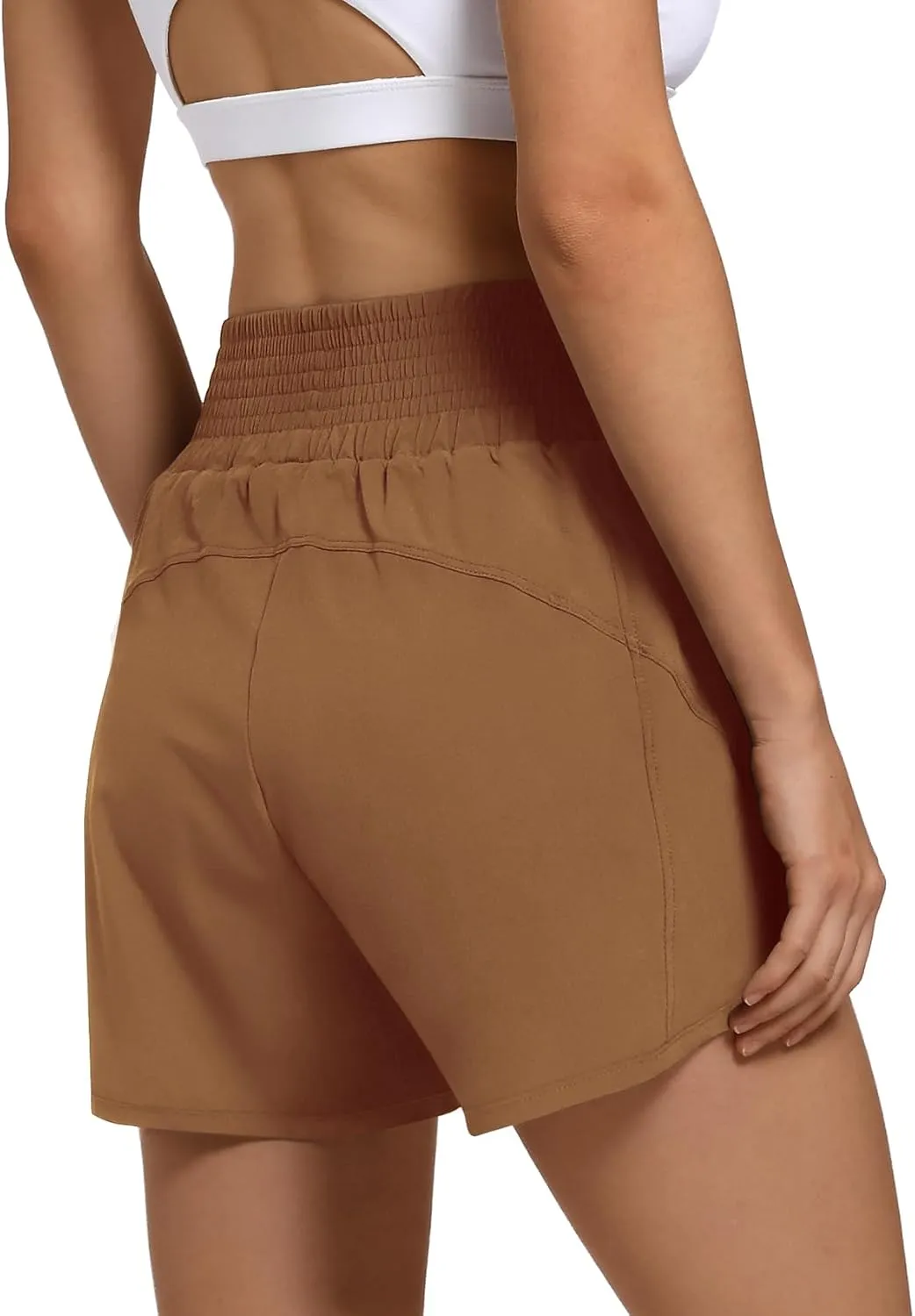 Women's High Waist Athletic Shorts Quick Dry Sporty Workout Running Shorts for Women with Zipper Pocket